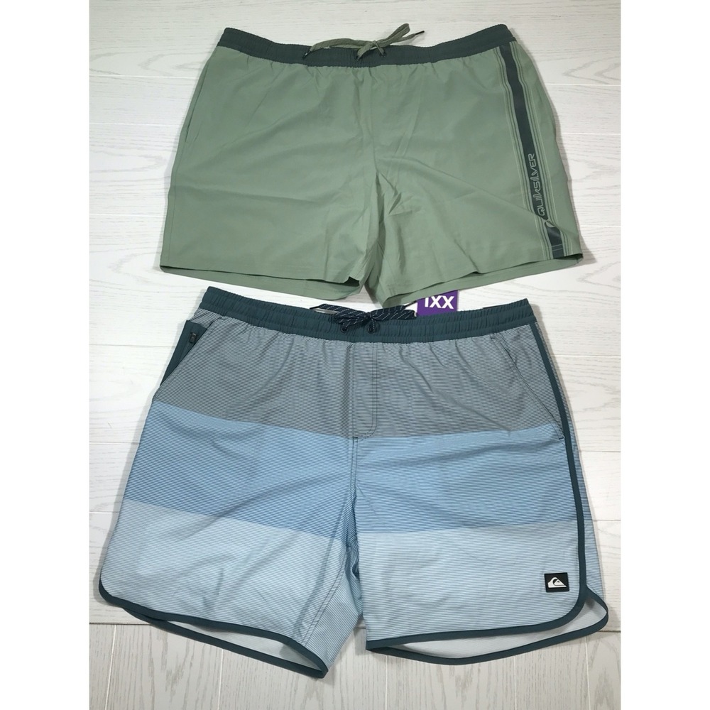 2 Pair of Quiksilver Swim Trunks Mens XXL Quick Dry Stretch UPF 50 Pocket NEW